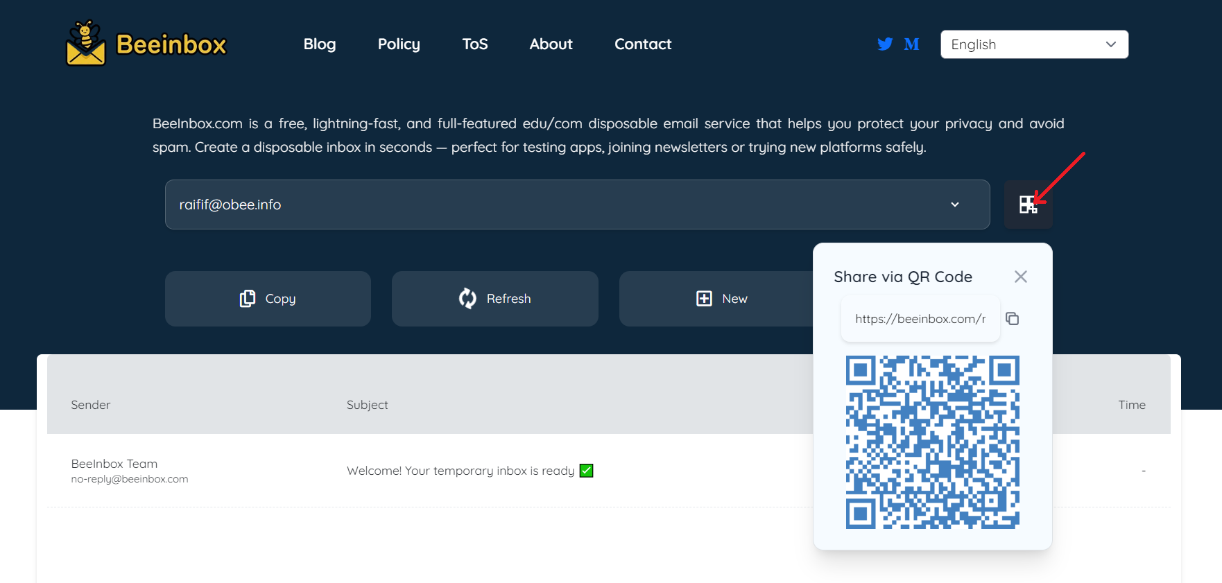 Using qrcode to access temp email on other devices