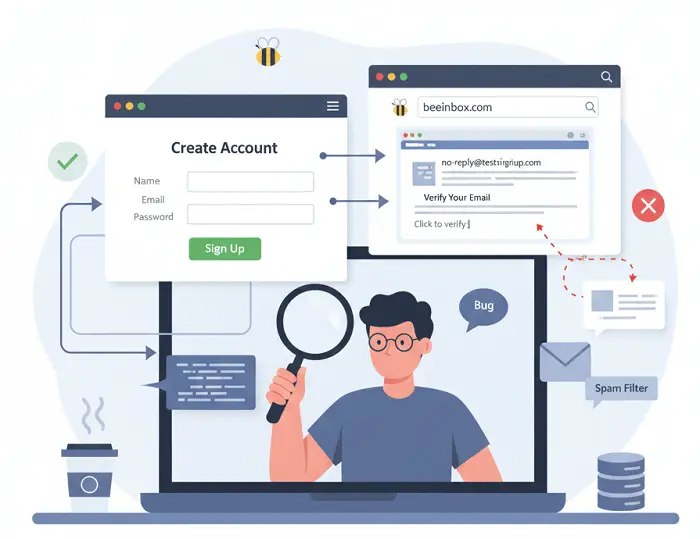 debugging signup flow with temporary email and privacy