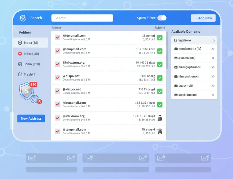 temporary email address dashboard spam filter
