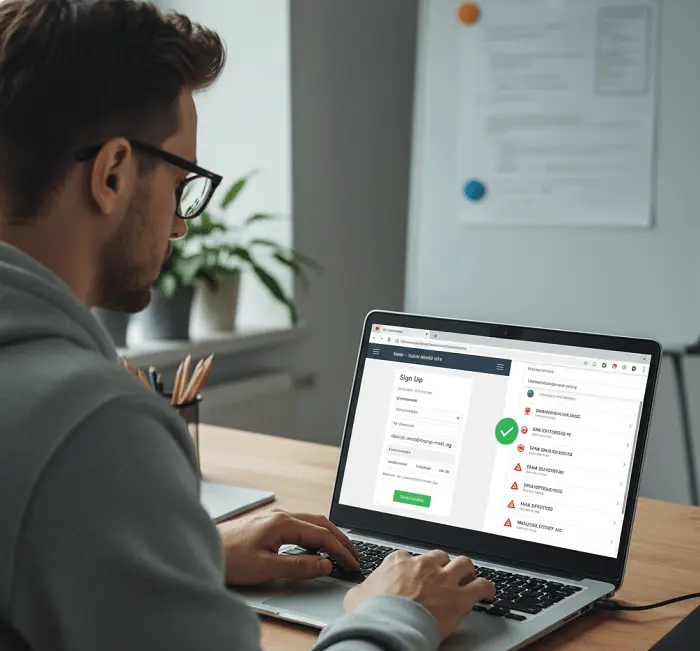 developer testing signup forms using disposable email inbox