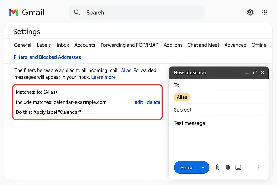 Automation for gmail alias with forwarding rules and temporary email combo