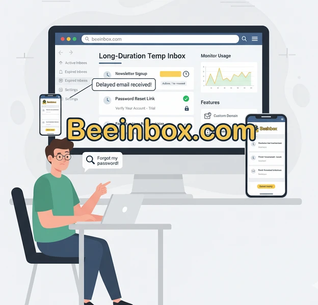 User re-accessing temp mail inbox to reset forgotten password
