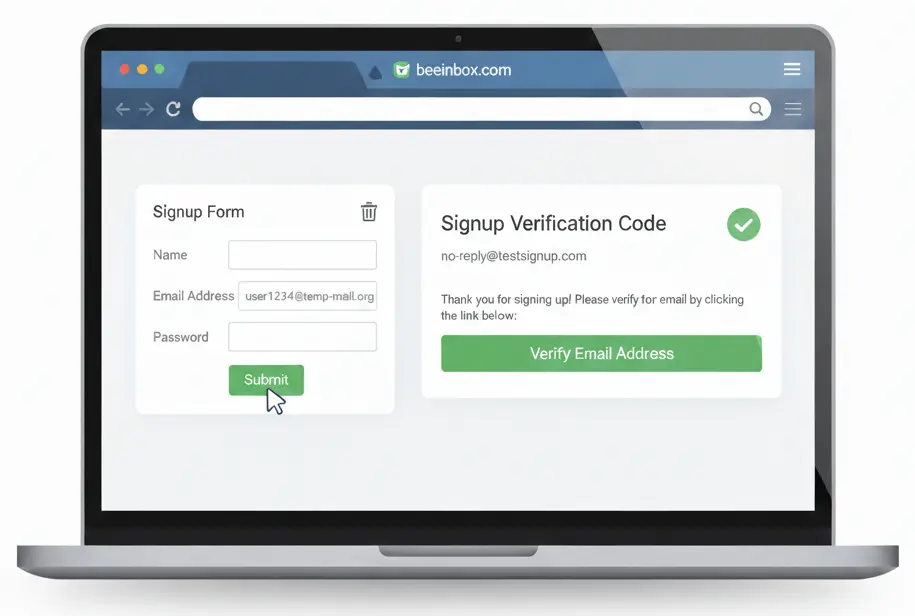 testing sign-up forms using temporary email address for debugging